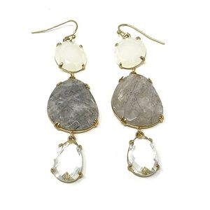 New Anthropologie Glass Stone Drop Dangle Earrings Gray
